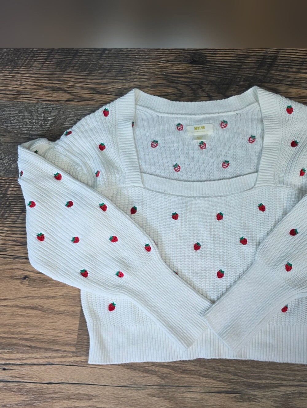 Maeve Embroidered Sweater Top Strawberry - Picture 5 of 7